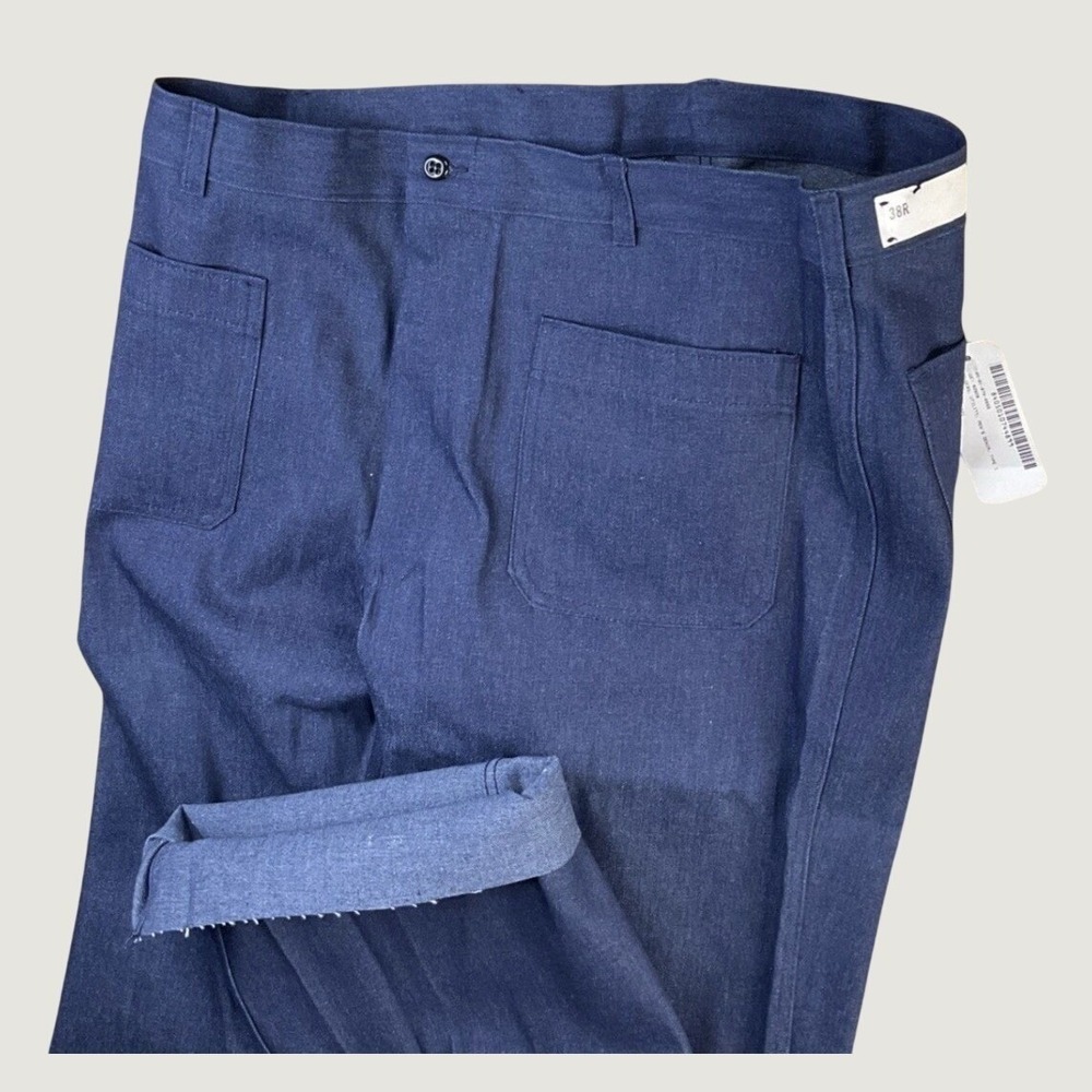 US Navy Military Trousers sailor vintage Blue Denim Pants 38R 4899 raw hem